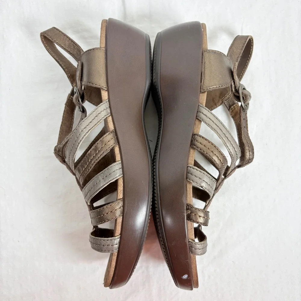 Dansko Womens Drea Fisherman Metallic Bronze Silver Gladiator Wedge Sandals US 9